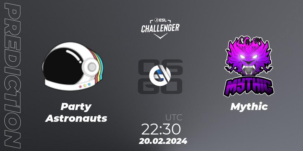 Pronósticos Party Astronauts - Mythic. 20.02.2024 at 22:30. ESL Challenger #56: North American Closed Qualifier - Counter-Strike (CS2)
