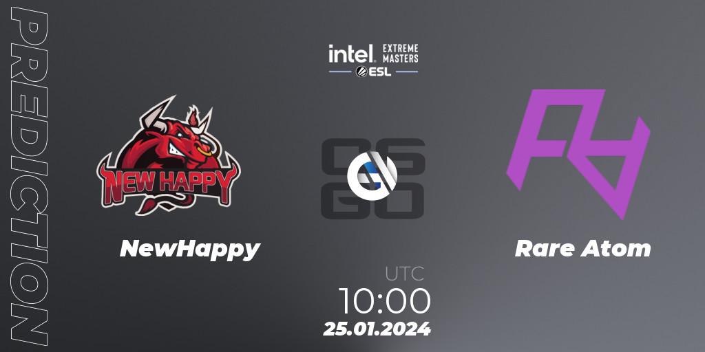 Pronósticos NewHappy - Rare Atom. 25.01.2024 at 10:00. Intel Extreme Masters China 2024: Asian Open Qualifier #2 - Counter-Strike (CS2)