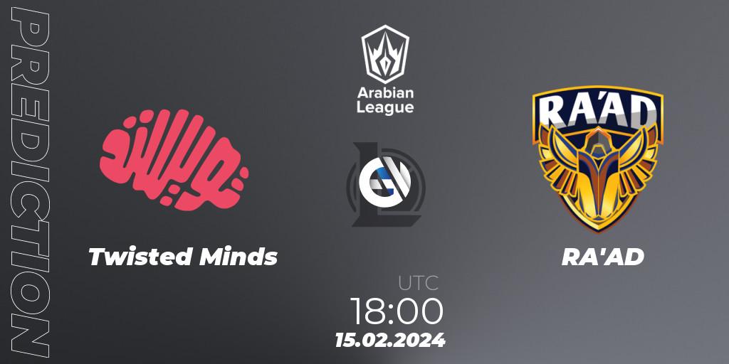 Pronósticos Twisted Minds - RA'AD. 15.02.2024 at 18:00. Arabian League Spring 2024 - LoL