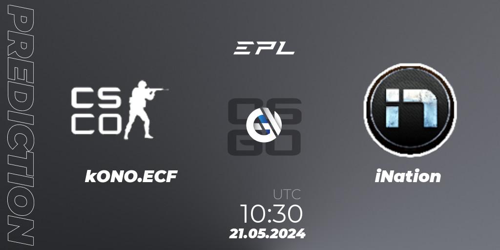 Pronósticos kONO.ECF - iNation. 21.05.2024 at 10:30. European Pro League Season 16 - Counter-Strike (CS2)