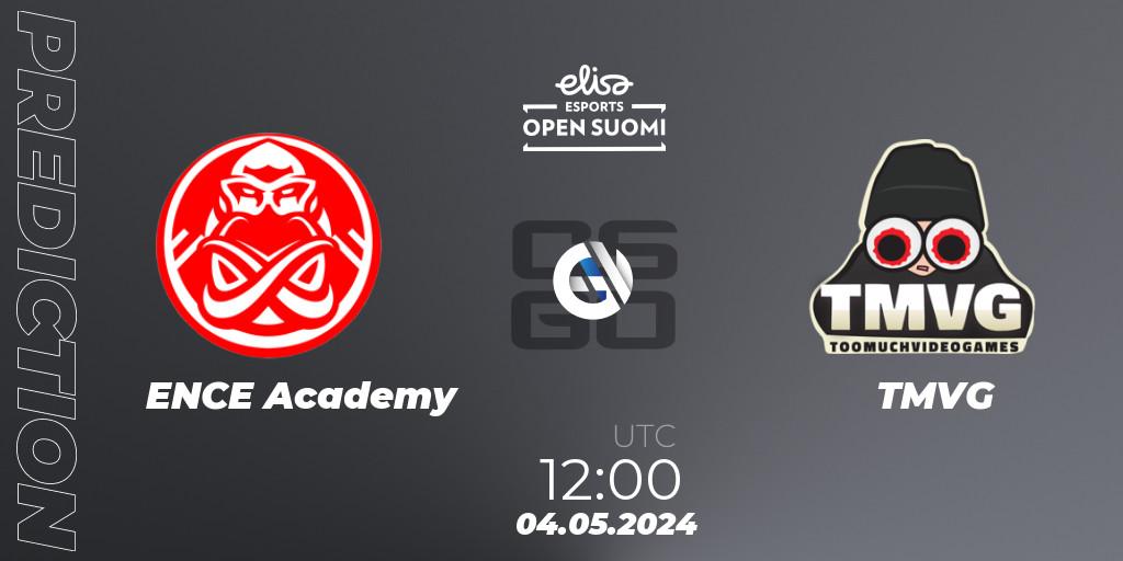 Pronósticos ENCE Academy - TMVG. 04.05.2024 at 12:00. Elisa Open Suomi Season 6 - Counter-Strike (CS2)