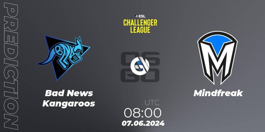 Pronósticos Bad News Kangaroos - Mindfreak. 07.06.2024 at 08:00. ESL Challenger League Season 47: Oceania - Counter-Strike (CS2)