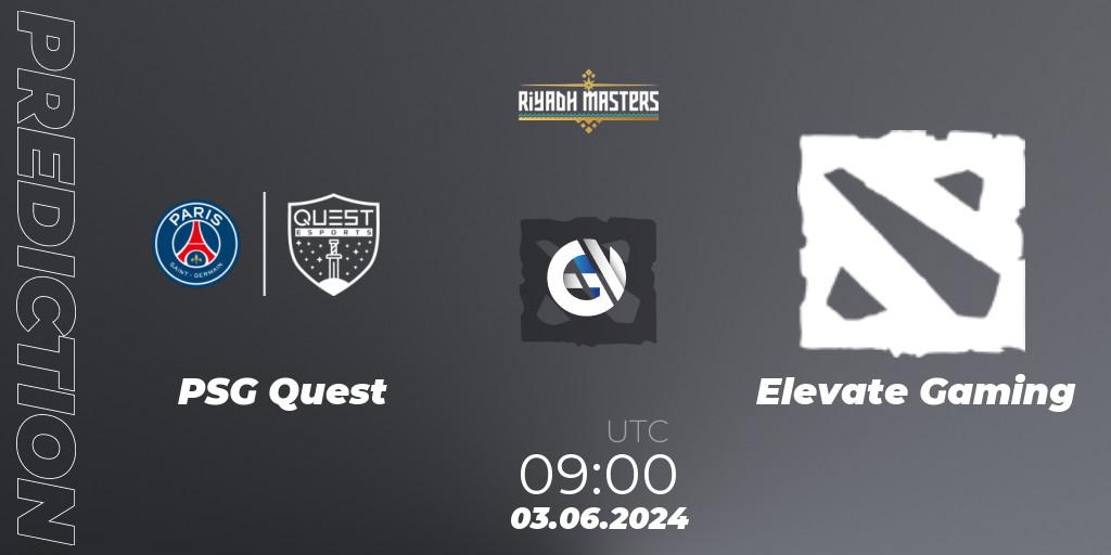 Pronósticos PSG Quest - Elevate Gaming. 03.06.2024 at 09:00. Riyadh Masters 2024: MENA Closed Qualifier - Dota 2