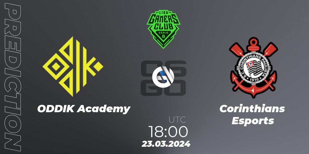 Pronósticos ODDIK Academy - Corinthians Esports. 23.03.2024 at 18:00. Gamers Club Liga Série B: March 2024 - Counter-Strike (CS2)