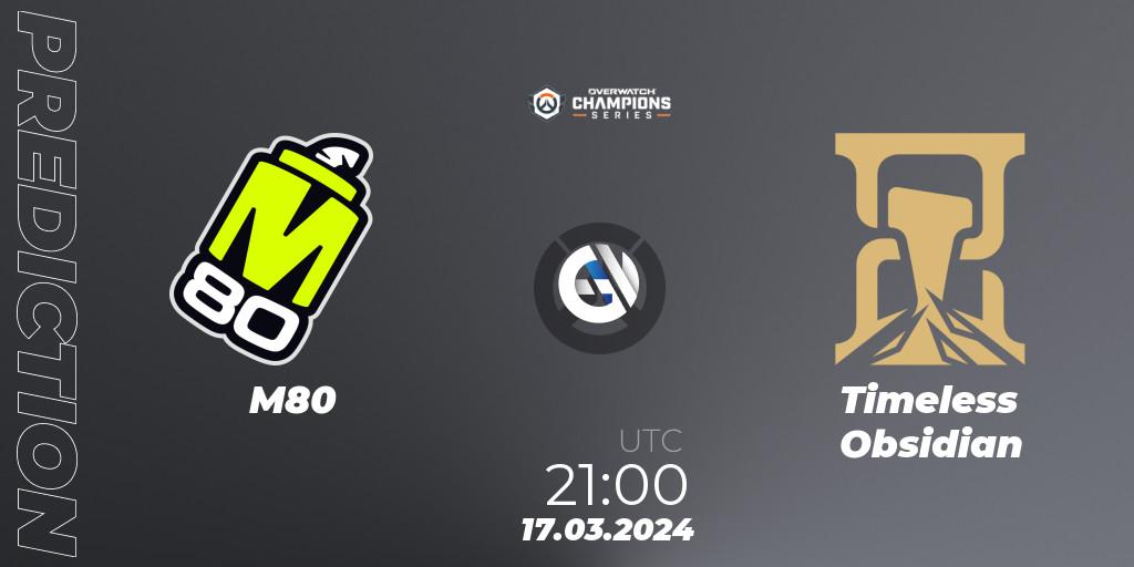 Pronósticos M80 - Timeless Obsidian. 17.03.2024 at 22:00. Overwatch Champions Series 2024 - North America Stage 1 Group Stage - Overwatch