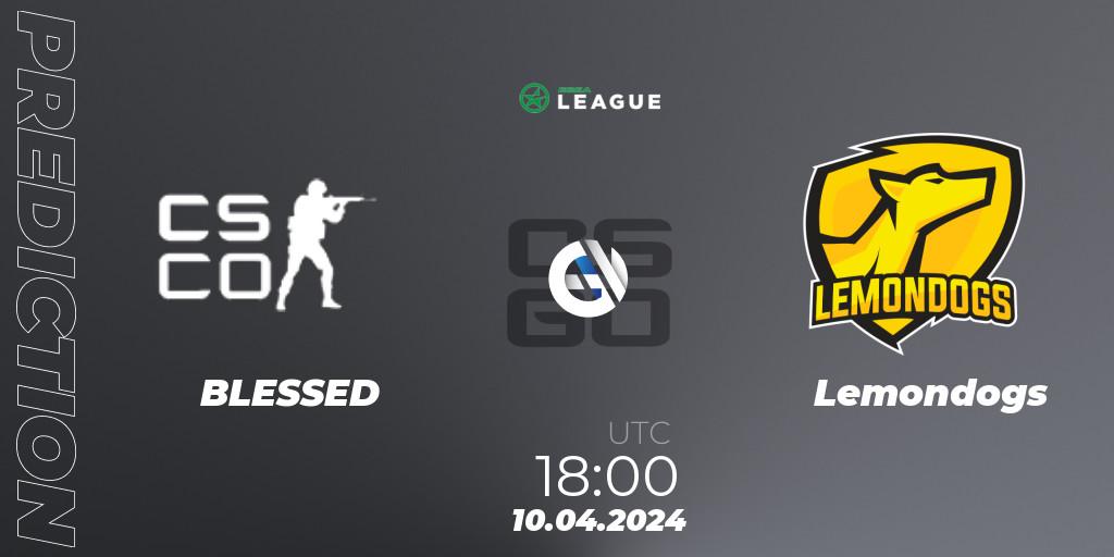 Pronósticos BLESSED - Lemondogs. 10.04.2024 at 18:00. ESEA Season 49: Advanced Division - Europe - Counter-Strike (CS2)