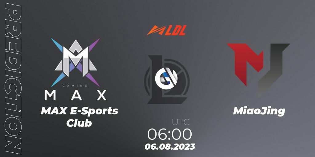 Pronósticos MAX E-Sports Club - MiaoJing. 06.08.2023 at 06:00. LDL 2023 - Playoffs - LoL