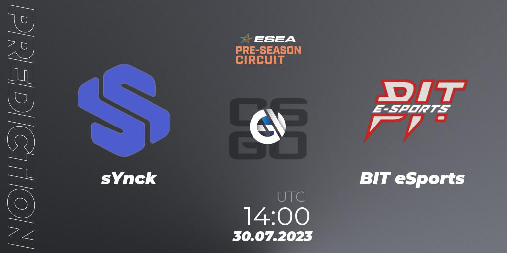 Pronósticos sYnck - BIT eSports. 30.07.2023 at 14:00. ESEA Pre-Season Circuit 2023: European Final - Counter-Strike (CS2)