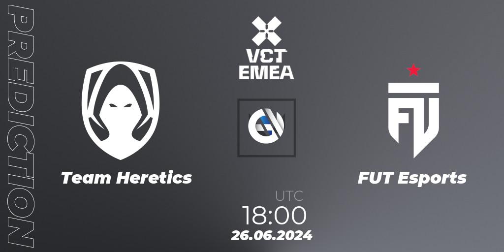 Pronósticos Team Heretics - FUT Esports. 26.06.2024 at 19:00. VALORANT Champions Tour 2024: EMEA League - Stage 2 - Group Stage - VALORANT