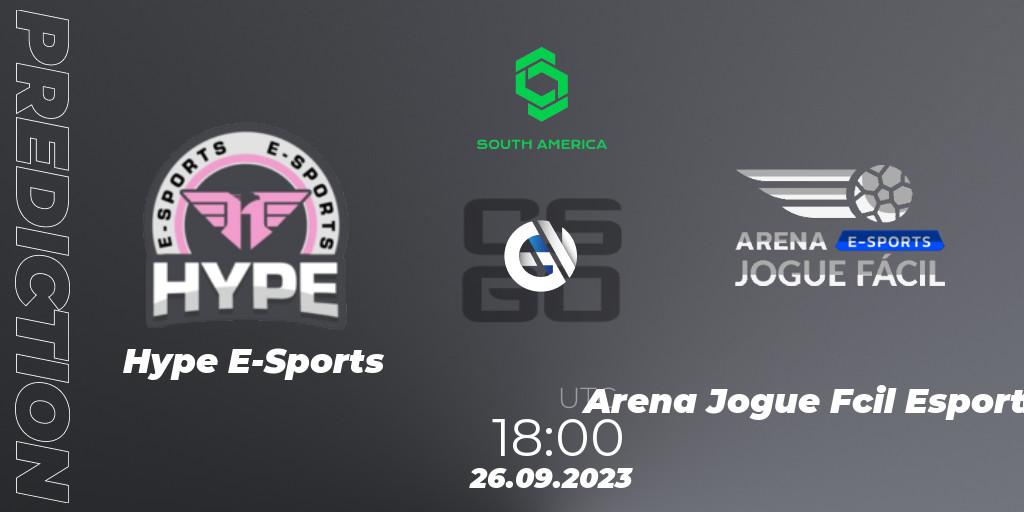 Pronósticos Hype E-Sports - Arena Jogue Fácil Esports. 26.09.2023 at 18:00. CCT South America Series #12: Closed Qualifier - Counter-Strike (CS2)