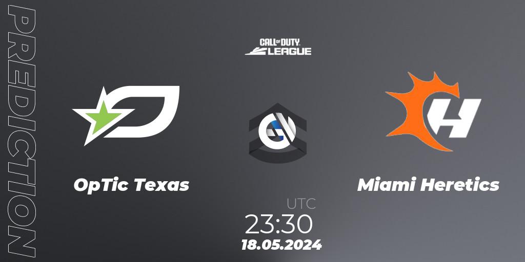 Pronósticos OpTic Texas - Miami Heretics. 18.05.2024 at 23:30. Call of Duty League 2024: Stage 3 Major - Call of Duty