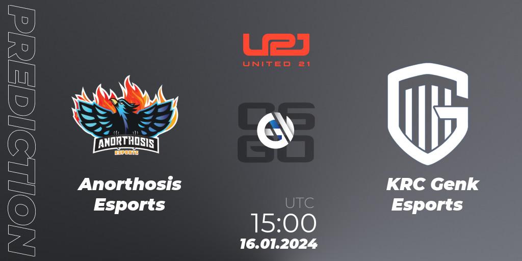Pronósticos Anorthosis Esports - KRC Genk Esports. 16.01.2024 at 15:00. United21 Season 10: Division 2 - Counter-Strike (CS2)