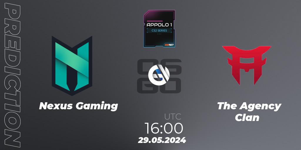 Pronósticos Nexus Gaming - The Agency Clan. 30.05.2024 at 16:00. Appolo1 Series: Phase 2 - Counter-Strike (CS2)
