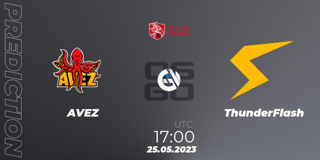 Pronósticos AVEZ - ThunderFlash. 25.05.2023 at 17:00. Polish Esports League 2023 Split 2 - Counter-Strike (CS2)