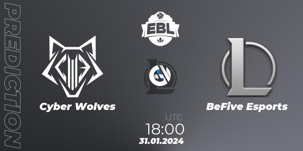 Pronósticos Cyber Wolves - BeFive Esports. 31.01.2024 at 18:00. Esports Balkan League Season 14 - LoL