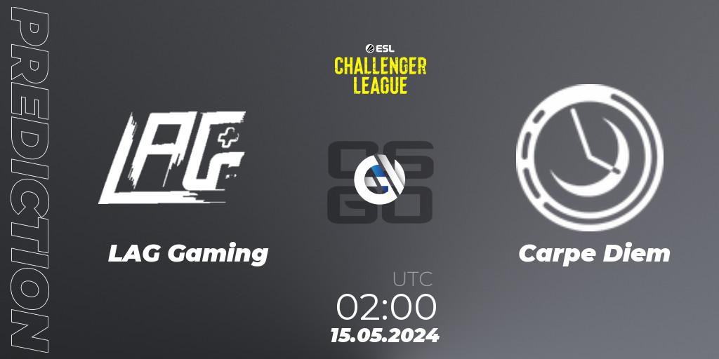 Pronósticos LAG Gaming - Carpe Diem. 15.05.2024 at 02:00. ESL Challenger League Season 47: North America - Counter-Strike (CS2)