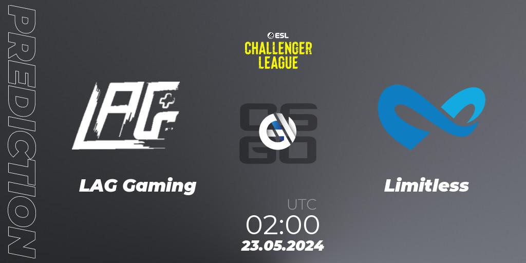 Pronósticos LAG Gaming - Limitless. 23.05.2024 at 01:50. ESL Challenger League Season 47: North America - Counter-Strike (CS2)