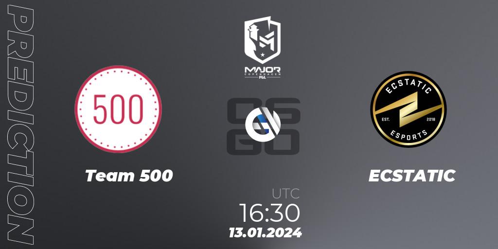 Pronósticos Team 500 - ECSTATIC. 13.01.2024 at 16:15. PGL CS2 Major Copenhagen 2024 Europe RMR Open Qualifier 3 - Counter-Strike (CS2)