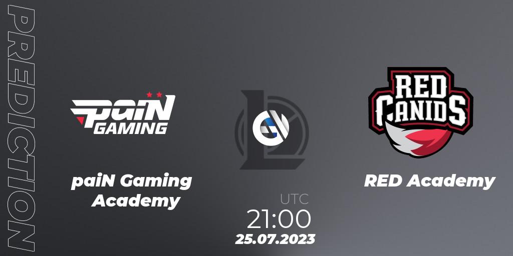 Pronósticos paiN Gaming Academy - RED Academy. 25.07.2023 at 21:00. CBLOL Academy Split 2 2023 - Group Stage - LoL