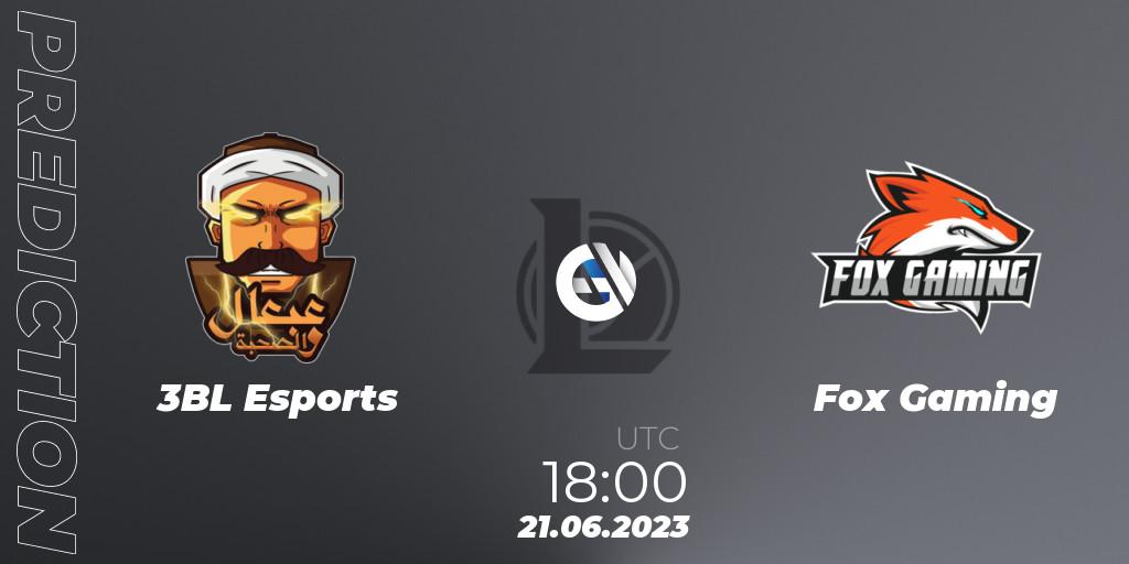 Pronósticos 3BL Esports - Fox Gaming. 21.06.2023 at 18:00. Arabian League Summer 2023 - Group Stage - LoL