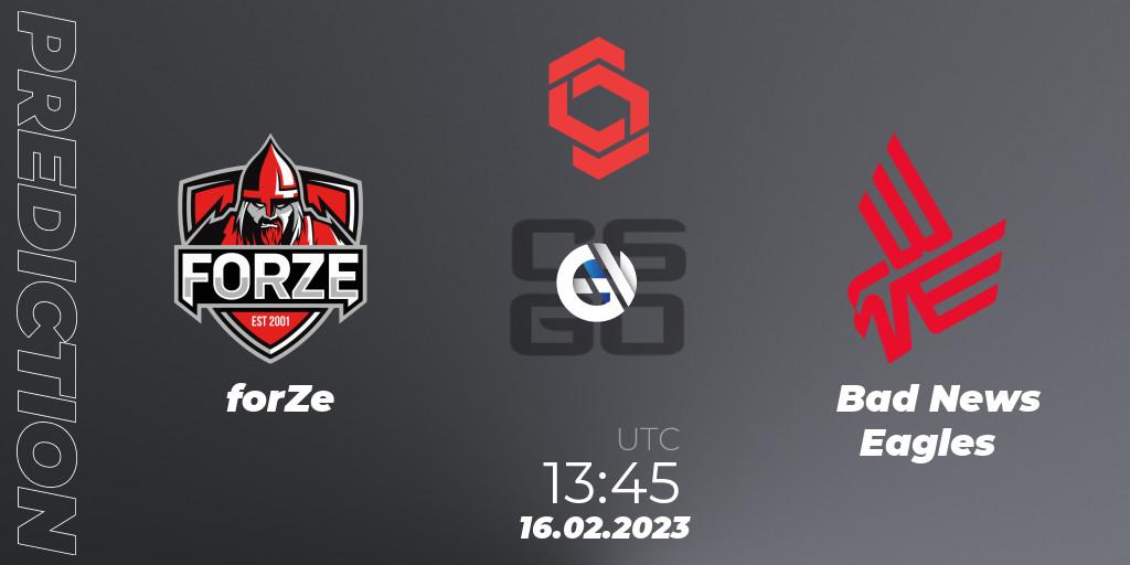 Pronósticos forZe - Bad News Eagles. 16.02.2023 at 14:20. CCT Central Europe Series Finals #1 - Counter-Strike (CS2)