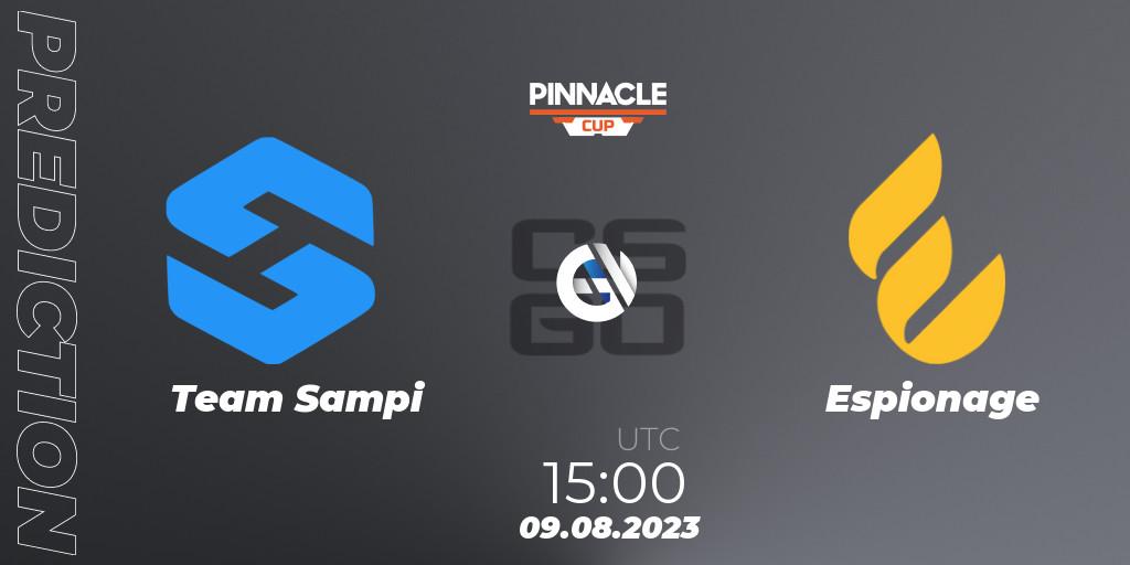 Pronósticos Team Sampi - Espionage. 09.08.2023 at 15:15. Pinnacle Cup V - Counter-Strike (CS2)