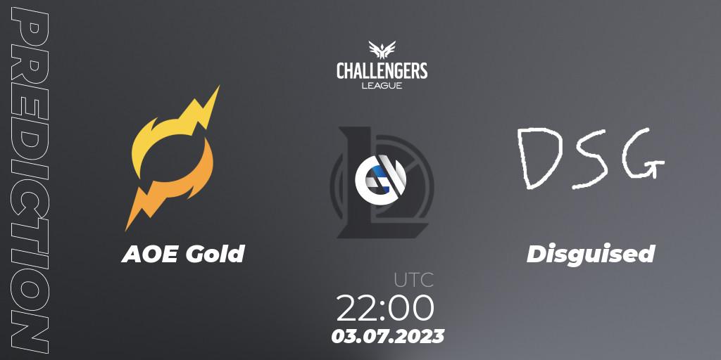 Pronósticos AOE Gold - Disguised. 18.06.2023 at 22:00. North American Challengers League 2023 Summer - Group Stage - LoL