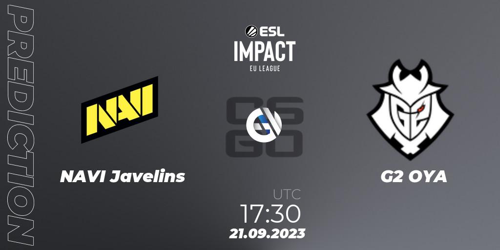 Pronósticos NAVI Javelins - G2 OYA. 21.09.2023 at 17:30. ESL Impact League Season 4: European Division - Counter-Strike (CS2)