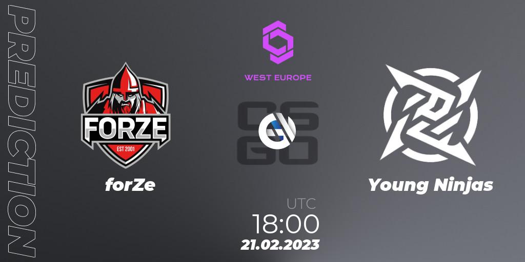 Pronósticos forZe - Young Ninjas. 21.02.2023 at 18:00. CCT West Europe Series #1 - Counter-Strike (CS2)