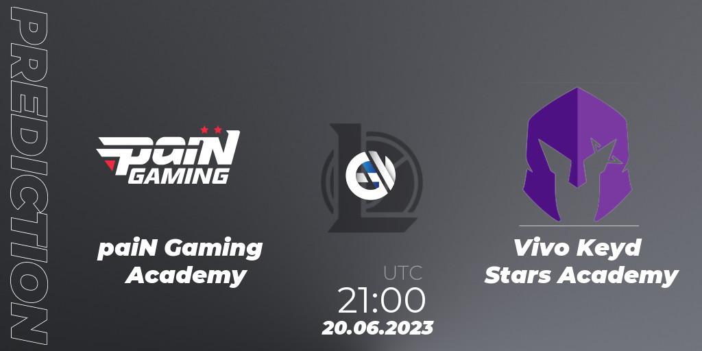 Pronósticos paiN Gaming Academy - Vivo Keyd Stars Academy. 20.06.2023 at 21:00. CBLOL Academy Split 2 2023 - Group Stage - LoL