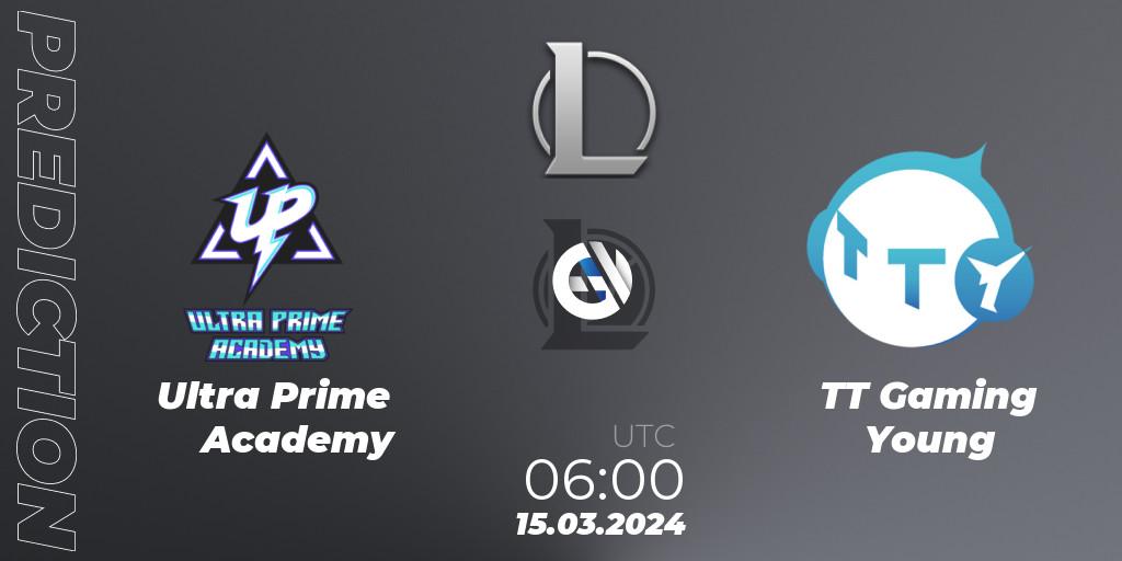 Pronósticos Ultra Prime Academy - TT Gaming Young. 15.03.2024 at 06:00. LDL 2024 - Stage 1 - LoL