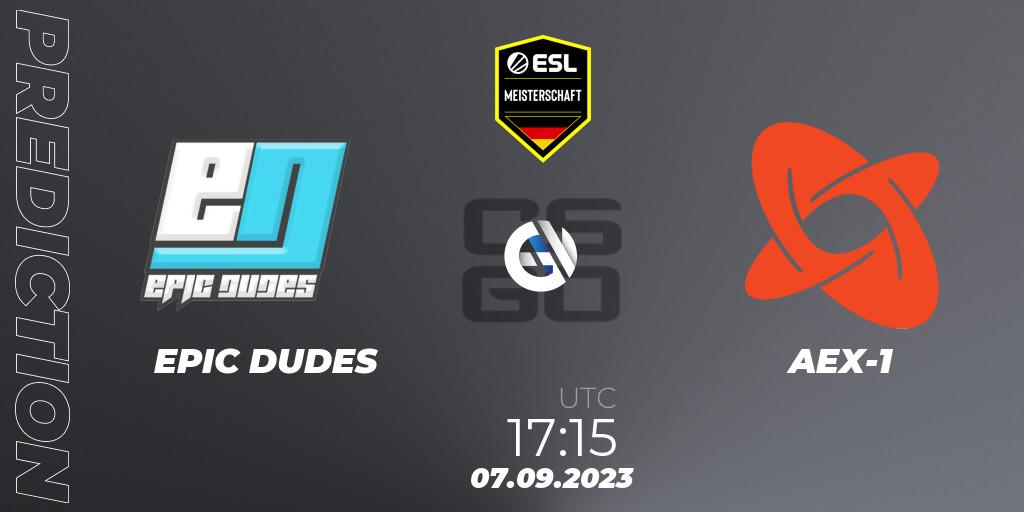 Pronósticos EPIC DUDES - AEX-1. 14.09.2023 at 17:15. ESL Meisterschaft: Autumn 2023 - Counter-Strike (CS2)