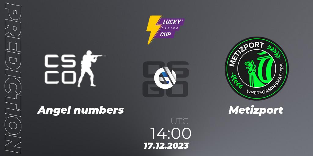 Pronósticos Angel numbers - Metizport. 17.12.2023 at 14:00. Esportal LuckyCasino Cup - Counter-Strike (CS2)