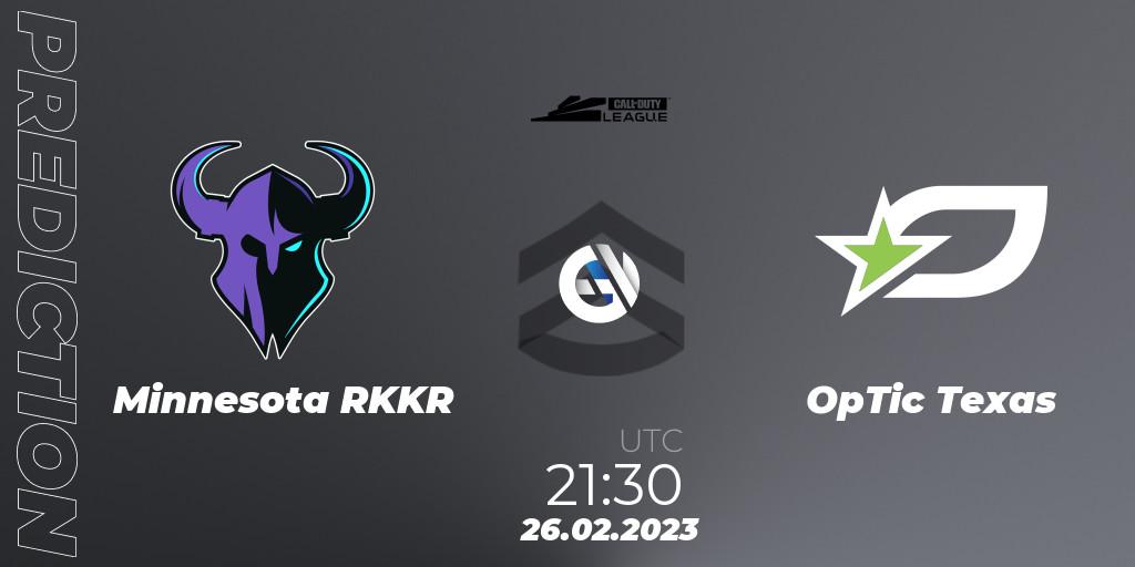 Pronósticos Minnesota RØKKR - OpTic Texas. 26.02.2023 at 21:00. Call of Duty League 2023: Stage 3 Major Qualifiers - Call of Duty