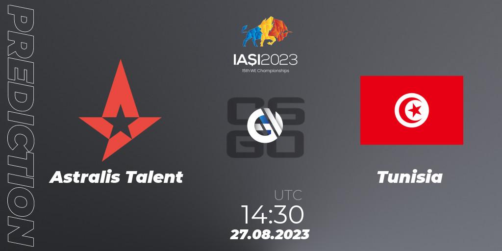 Pronósticos Astralis Talent - Tunisia. 27.08.2023 at 20:50. IESF World Esports Championship 2023 - Counter-Strike (CS2)