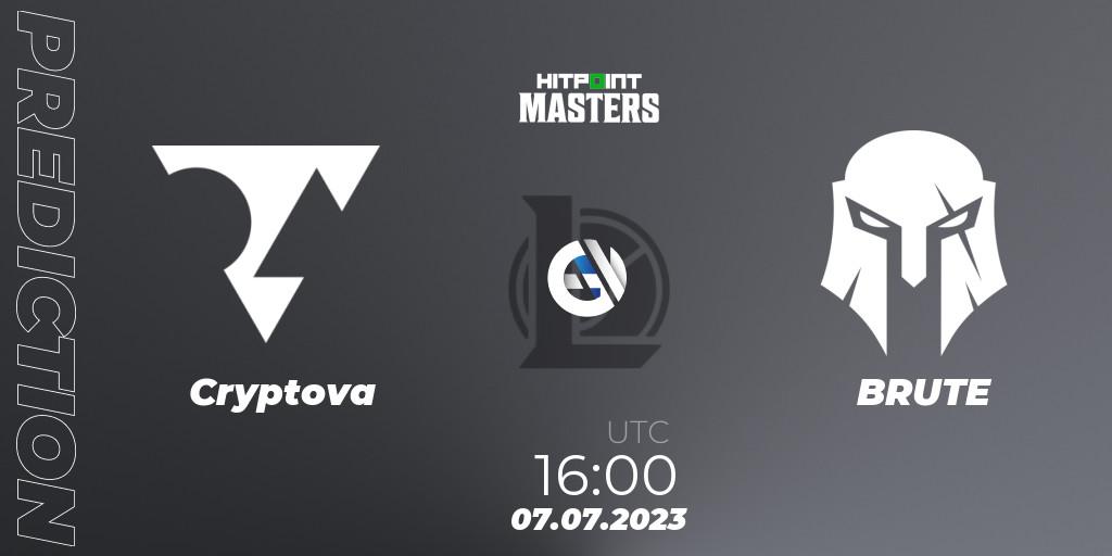 Pronósticos Cryptova - BRUTE. 07.07.2023 at 16:00. Hitpoint Masters Summer 2023 - Group Stage - LoL
