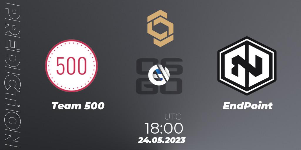 Pronósticos Team 500 - EndPoint. 24.05.2023 at 20:15. CCT South Europe Series #4 - Counter-Strike (CS2)