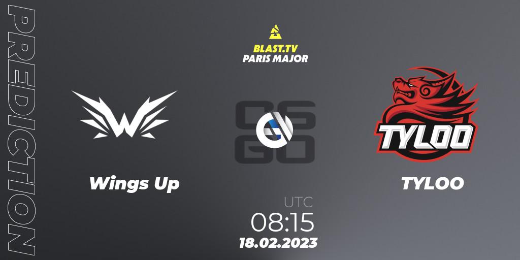 Pronósticos Wings Up - TYLOO. 18.02.2023 at 08:15. BLAST.tv Paris Major 2023 China RMR Closed Qualifier - Counter-Strike (CS2)