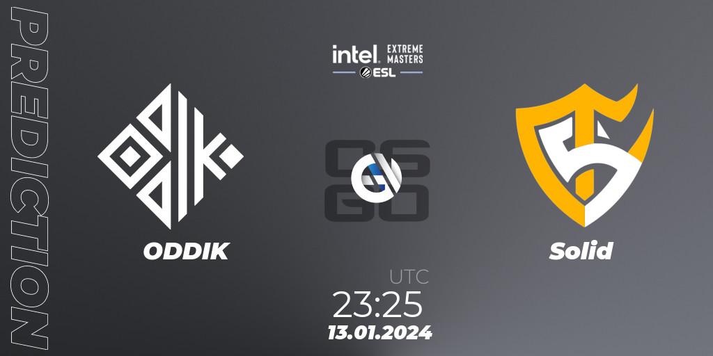 Pronósticos ODDIK - Solid. 13.01.2024 at 23:30. Intel Extreme Masters China 2024: South American Open Qualifier #1 - Counter-Strike (CS2)