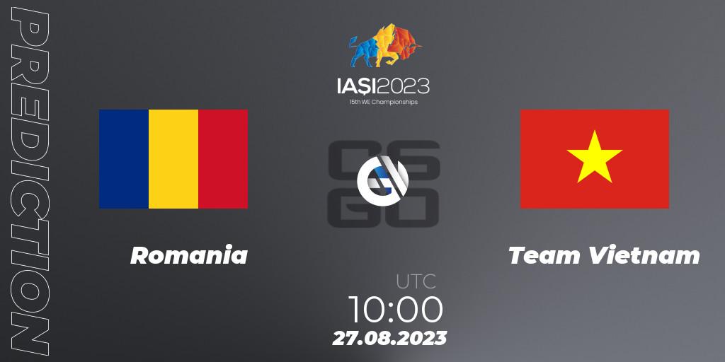 Pronósticos Romania - Team Vietnam. 27.08.2023 at 14:30. IESF World Esports Championship 2023 - Counter-Strike (CS2)