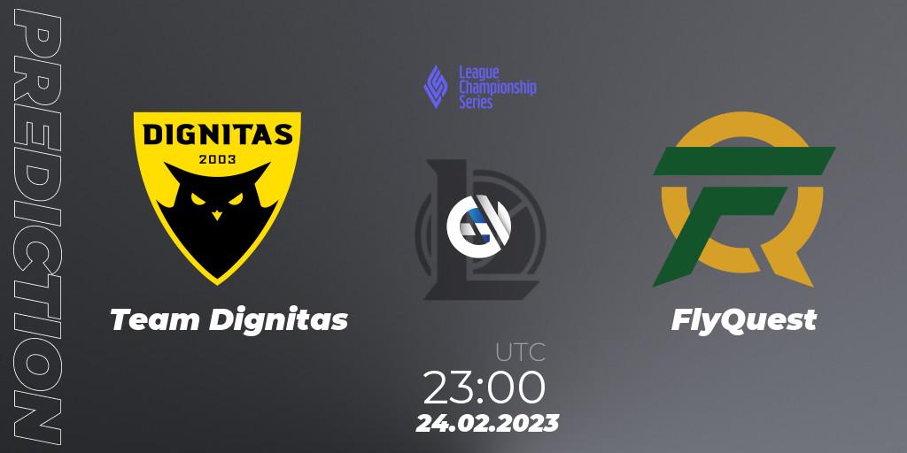 Pronósticos Team Dignitas - FlyQuest. 25.02.2023 at 02:00. LCS Spring 2023 - Group Stage - LoL