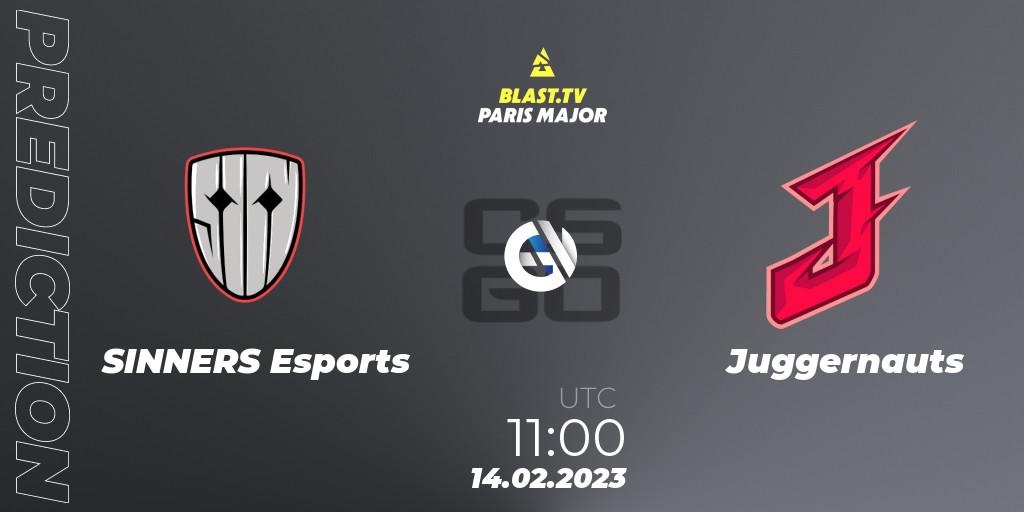 Pronósticos SINNERS Esports - Juggernauts. 14.02.2023 at 11:10. BLAST.tv Paris Major 2023 Europe RMR Open Qualifier - Counter-Strike (CS2)