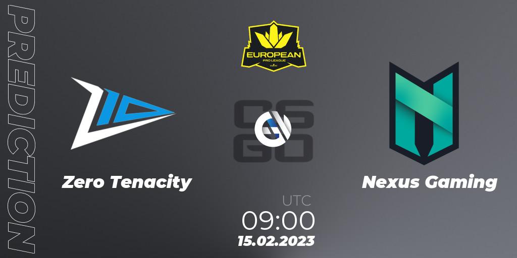 Pronósticos Zero Tenacity - Nexus Gaming. 15.02.23. European Pro League Season 6: Division 2 - CS2 (CS:GO)