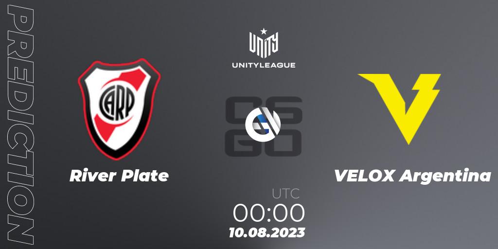 Pronósticos River Plate - VELOX Argentina. 10.08.2023 at 00:00. LVP Unity League Argentina 2023 - Counter-Strike (CS2)