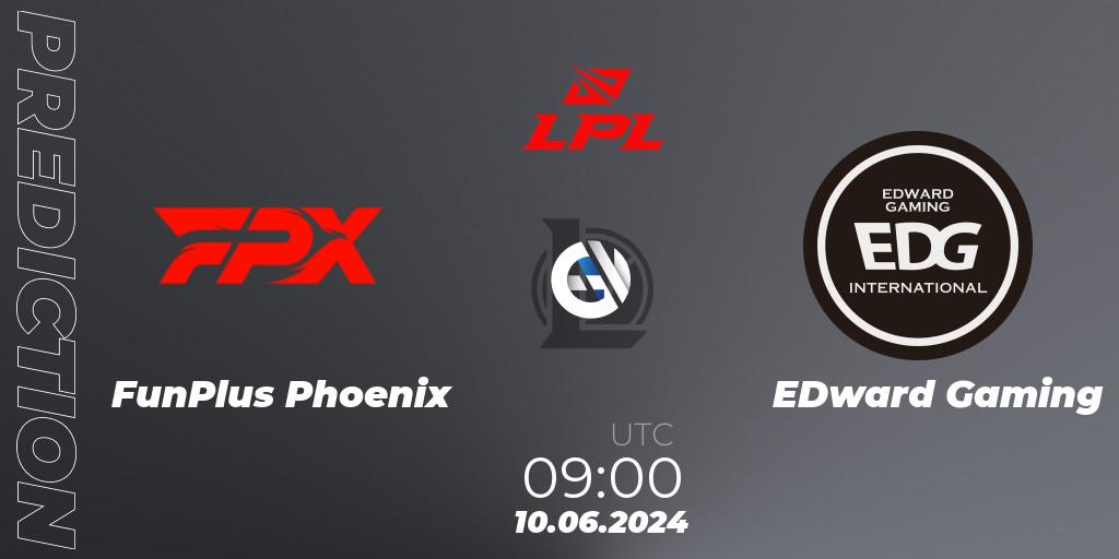 Pronósticos FunPlus Phoenix - EDward Gaming. 10.06.2024 at 09:00. LPL 2024 Summer - Group Stage - LoL
