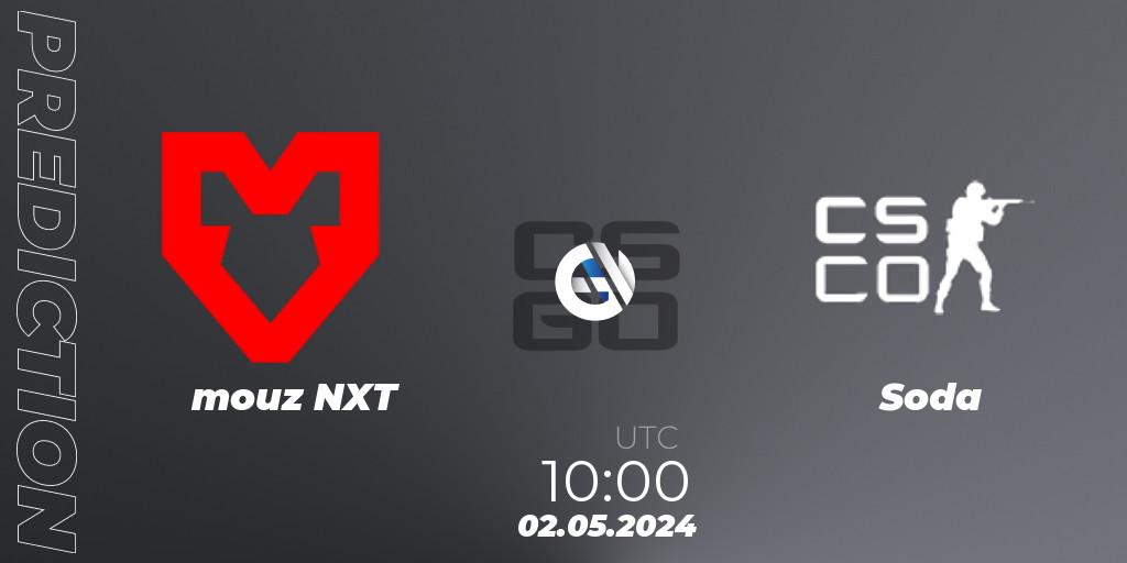 Pronósticos mouz NXT - Soda Gaming. 02.05.2024 at 10:00. HellCup #9 - Counter-Strike (CS2)