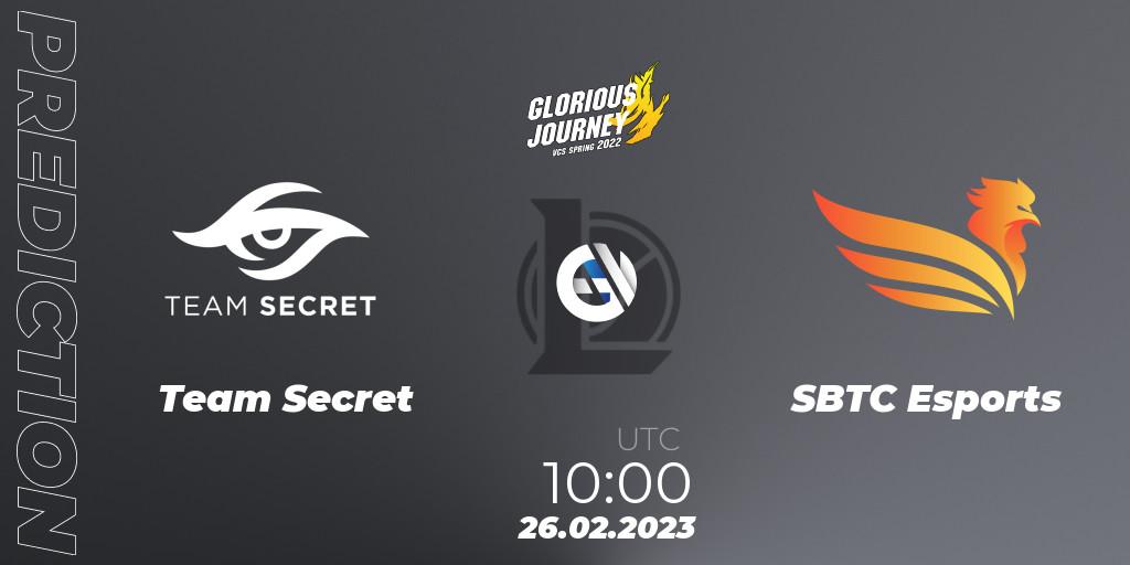 Pronósticos Team Secret - SBTC Esports. 26.02.2023 at 10:00. VCS Spring 2023 - Group Stage - LoL