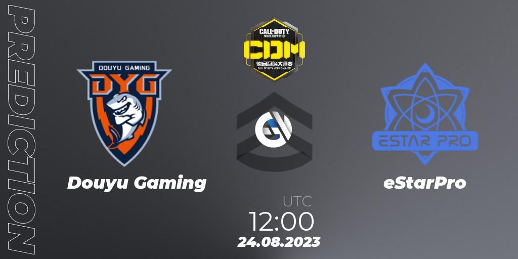 Pronósticos Douyu Gaming - eStarPro. 24.08.2023 at 11:30. China Masters 2023 S6 - Stage 2 - Call of Duty
