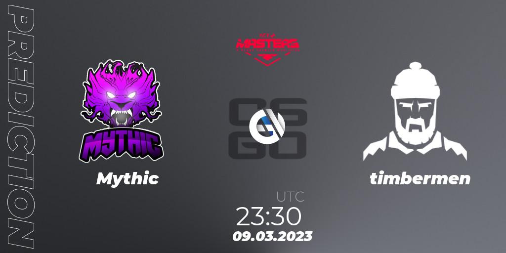 Pronósticos Mythic - timbermen. 09.03.2023 at 23:30. Ace North American Masters Spring 2023 - BLAST Premier Qualifier - Counter-Strike (CS2)