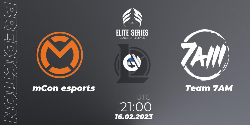 Pronósticos mCon esports - Team 7AM. 16.02.2023 at 21:00. Elite Series Spring 2023 - Group Stage - LoL